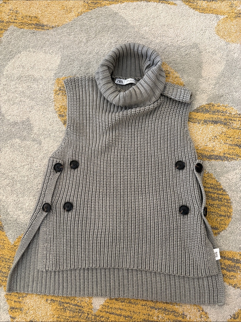 ZARA Grey Sleeveless Turtleneck Knit Vest with Side Buttons